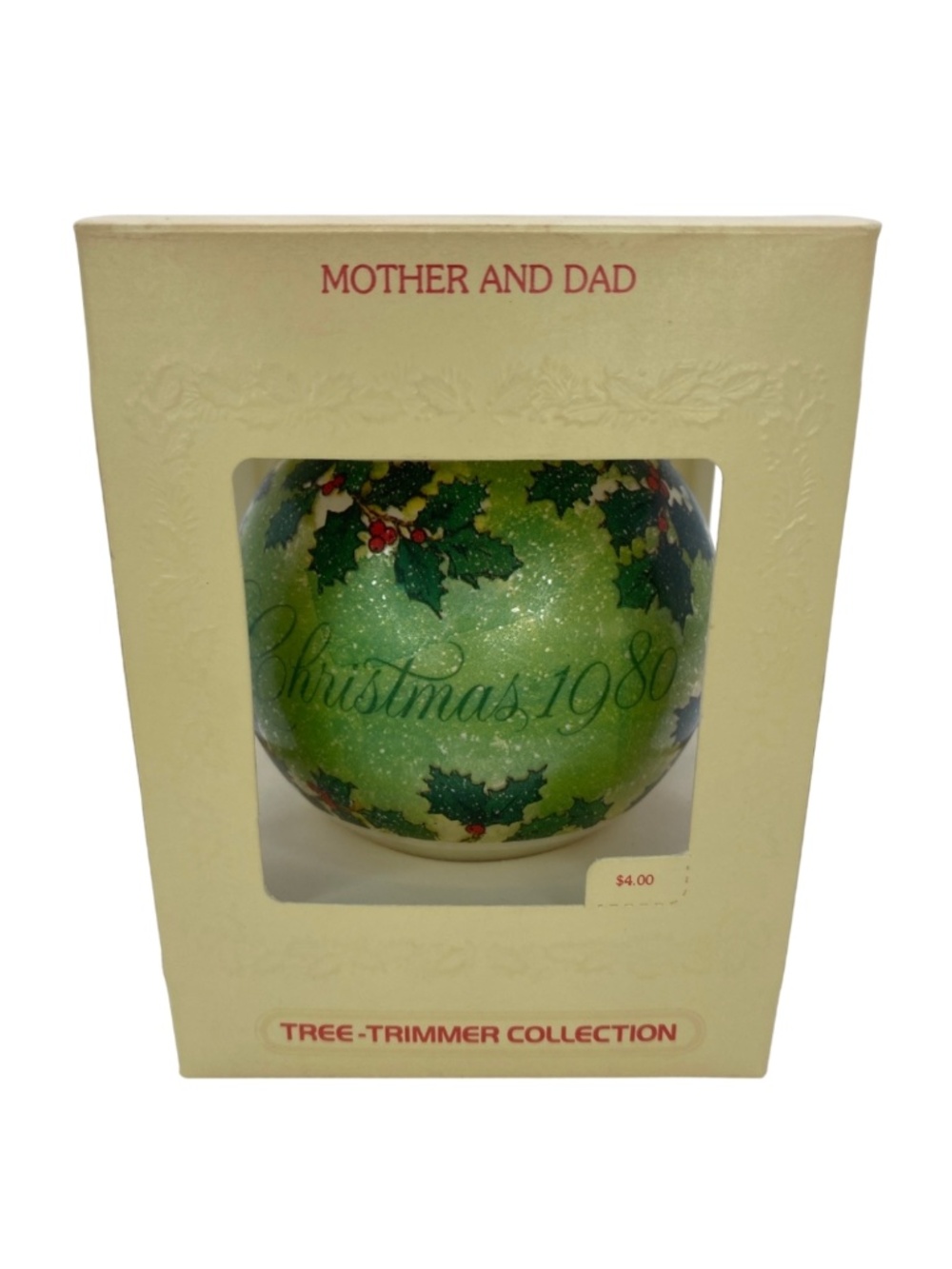 Vintage Hallmark Ornament for Mother & Dad Christmas Green Holly Leaves 1980 NEW